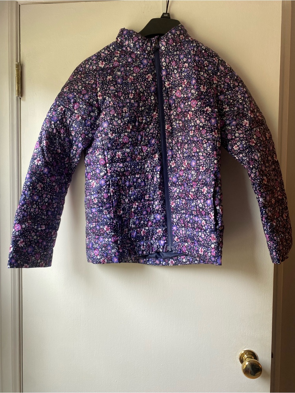 Lands' End Girls Purple Floral Quilted Puffer Jacket